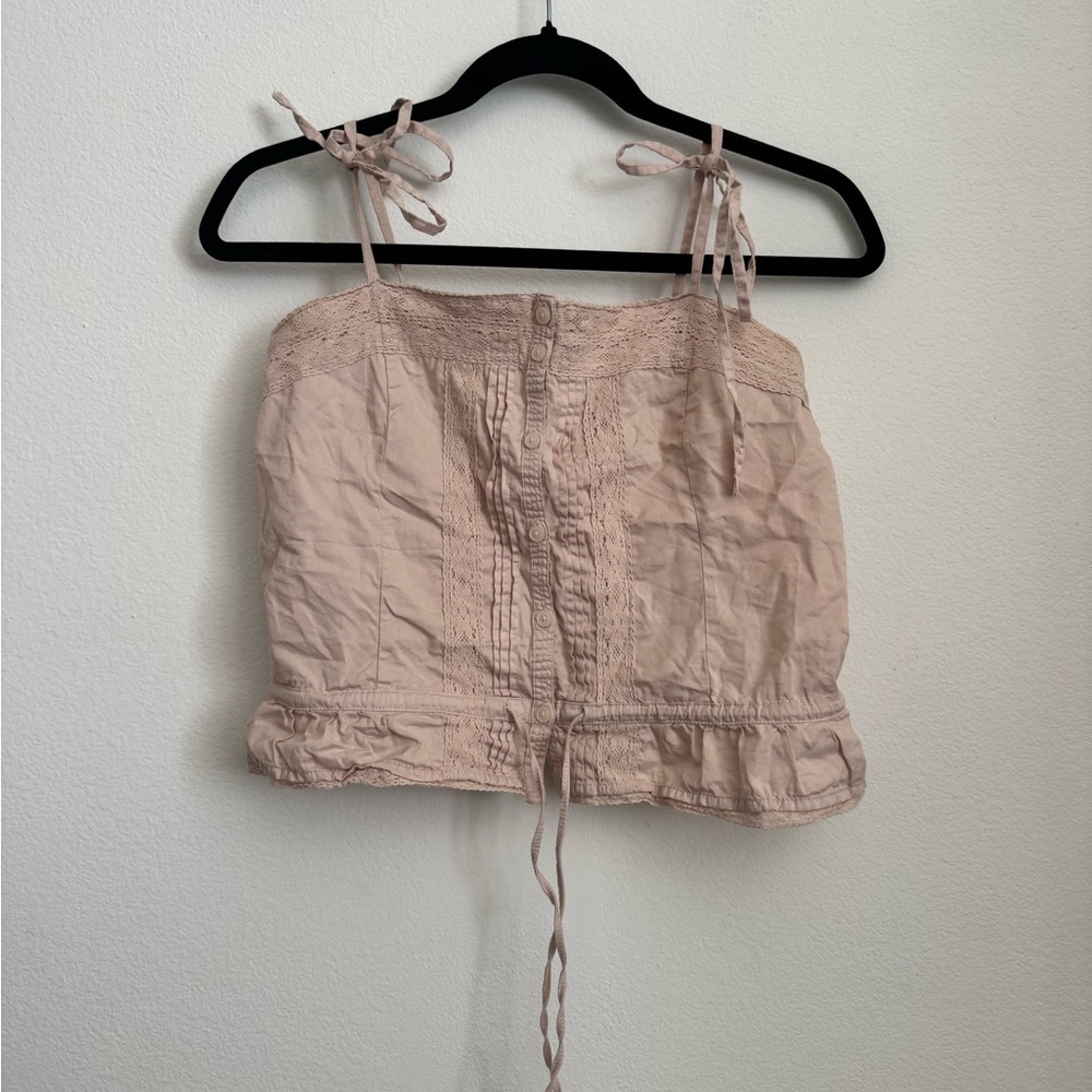 Brandy Melville Blush Tie-Shoulder Button Crop Top